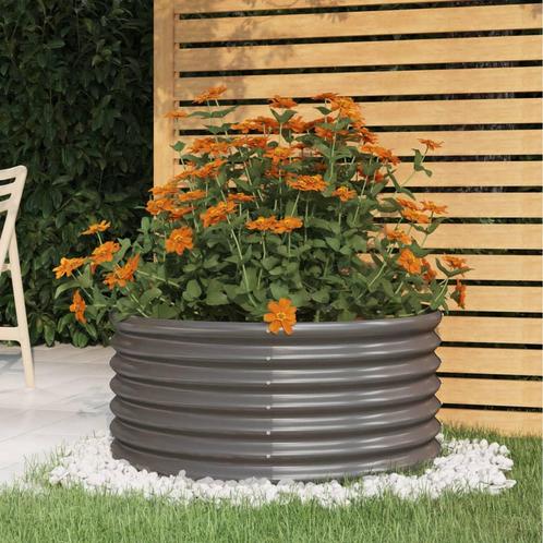 vidaXL Plantenbak 80x80x36 cm gepoedercoat staal grijs, Tuin en Terras, Bloempotten, Nieuw, Verzenden