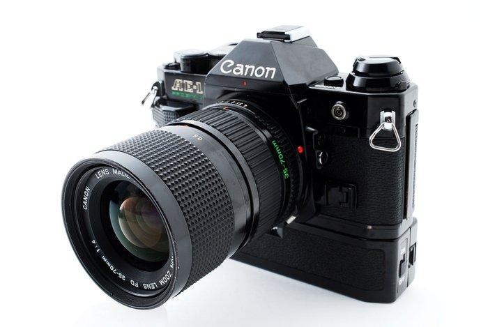 Canon AE-1 Program black + FD 4/35-70mm + Power Winder A |, Audio, Tv en Foto, Fotocamera's Analoog