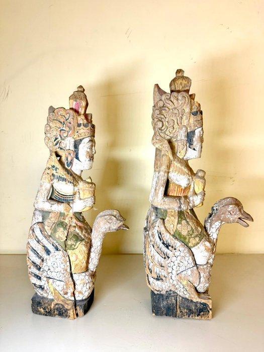 Paar sculpturen van Balinees hout van goden op vogels - Hout, Antiek en Kunst, Kunst | Niet-Westerse kunst