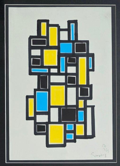 Siep Van Den Berg (1913-1998) - Collage in zwart en geel, Antiek en Kunst, Kunst | Designobjecten