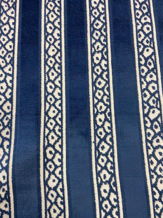 Prachtig blauwe indigo jacquardfluweel op een ivoorkleurige, Antiquités & Art, Tapis & Textile