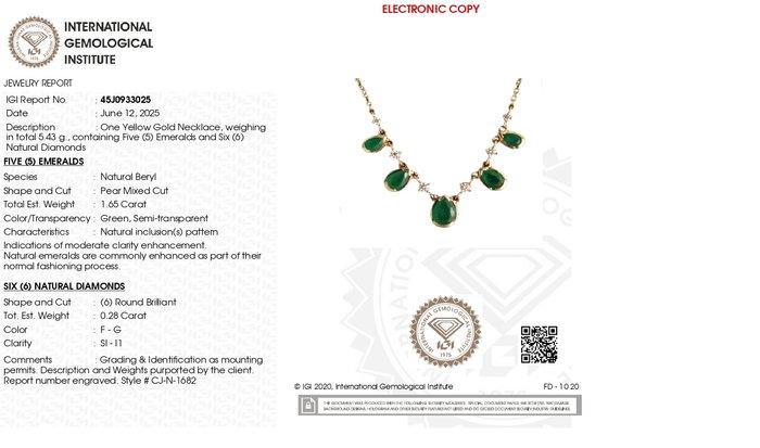 Halsketting - 14 karaat Geel goud - 1.93ct. tw. Smaragd -, Bijoux, Sacs & Beauté, Colliers