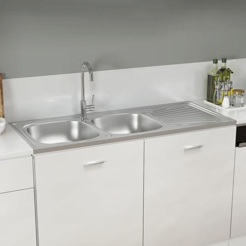 vidaXL Gootsteen dubbele bakken 1200x500x155 mm roestvrij, Huis en Inrichting, Keuken | Keukenelementen, Nieuw, Verzenden