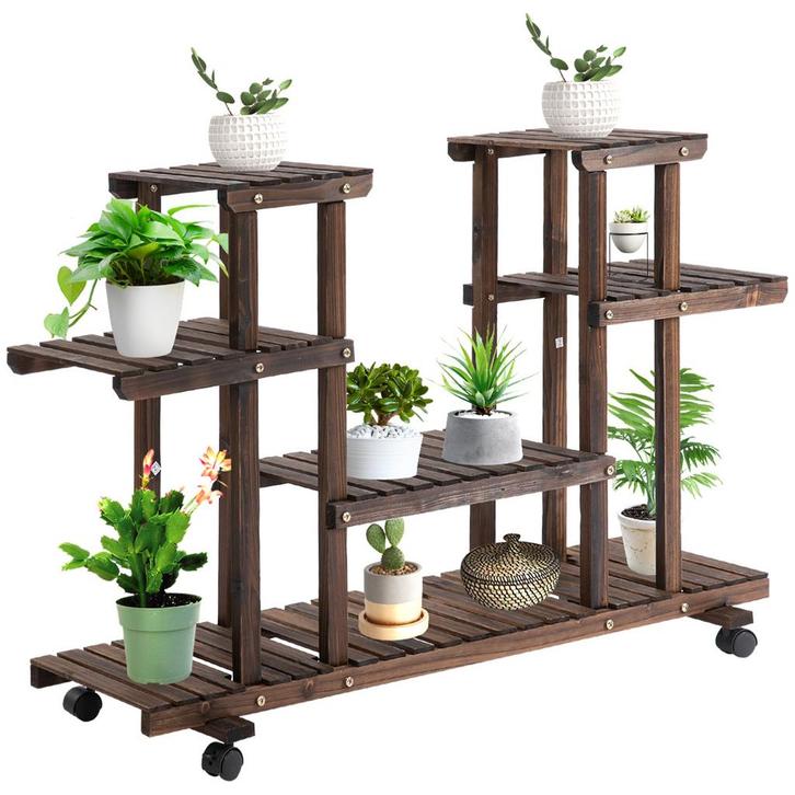 Bloementrap - Vierlaags - Massief hout - Bruin, Tuin en Terras, Bloembakken en Plantenbakken, Nieuw, Ophalen of Verzenden