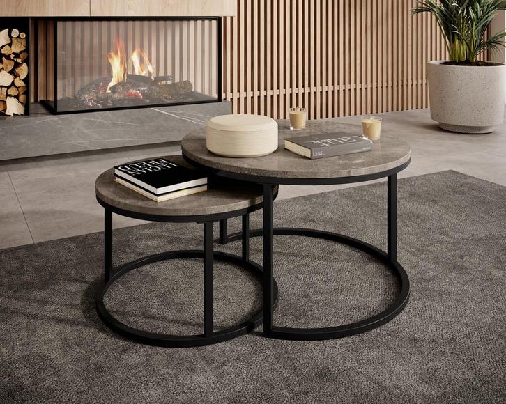 Meubella | salontafel grijs set van 2 marmer, Huis en Inrichting, Tafels | Salontafels, Nieuw, 50 tot 100 cm, Minder dan 50 cm
