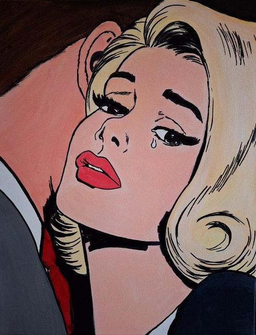 Mattiart - Pop Art girl crying girl., Antiek en Kunst, Kunst | Schilderijen | Modern