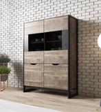 Vitrinekast - Grijs - Eiken - 108x40x150 - Glazen kast, Huis en Inrichting, Kasten | Vitrinekasten, 100 tot 150 cm, Verzenden
