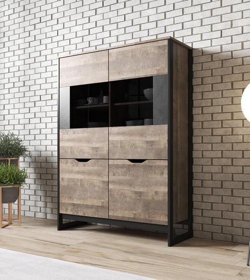 Vitrinekast - Grijs - Eiken - 108x40x150 - Glazen kast, Huis en Inrichting, Kasten | Vitrinekasten, 25 tot 50 cm, Nieuw, 100 tot 150 cm