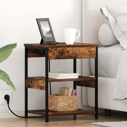 vidaXL Nachtkastje Gerookt eiken 41 x 31 x 51 cm Bewerkt, Huis en Inrichting, Slaapkamer | Nachtkastjes, Nieuw, Verzenden