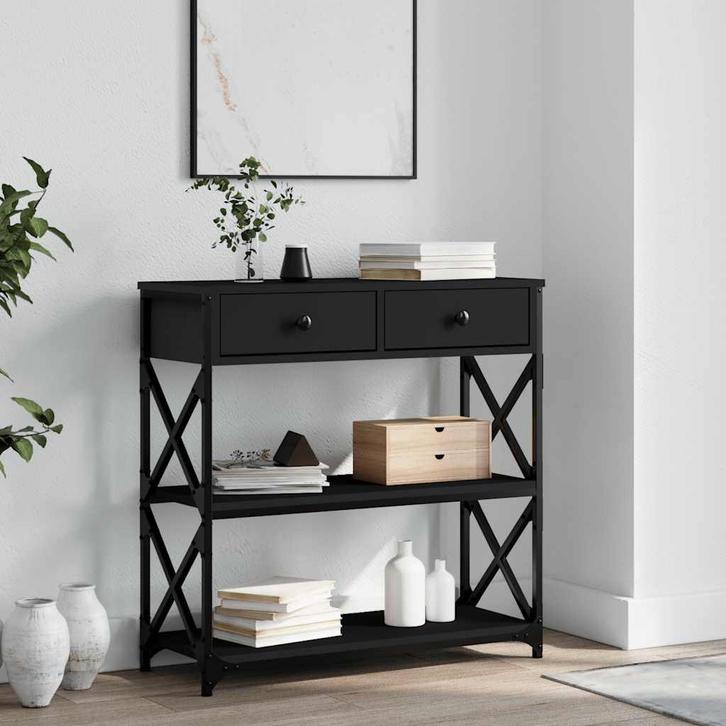 vidaXL Wandtafel 75x28x75 cm bewerkt hout zwart, Huis en Inrichting, Tafels | Bijzettafels, Nieuw, Verzenden