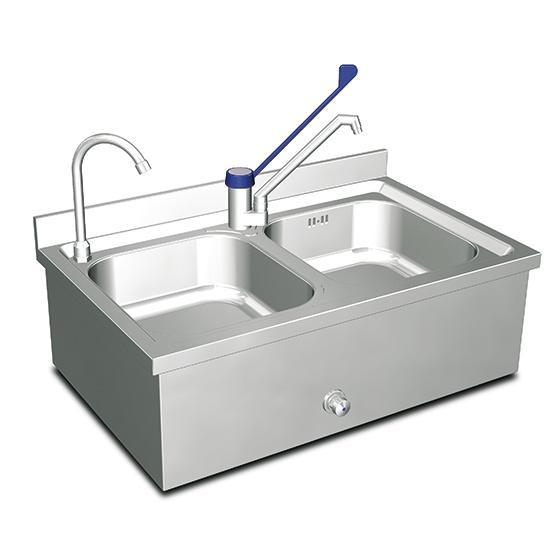 Handwasbak | Dubbel | Wandmontage | 1x Kniebediening |, Zakelijke goederen, Horeca | Keukenapparatuur, Nieuw in verpakking, Verzenden