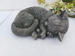 Beeld, garden sculpture sleeping cat - 8 cm - cast stone