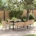 vidaXL Tuin Eettafel Set met kussen 7 pcs Bruin Gepoedercoat, Verzenden, Nieuw
