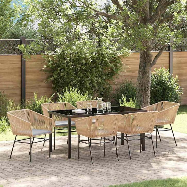 vidaXL Tuin Eettafel Set met kussen 7 pcs Bruin Gepoedercoat, Tuin en Terras, Tuinsets en Loungesets, Nieuw, Verzenden