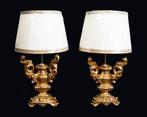 Tafellamp (2) - Verguld hout - Paar antieke lampen