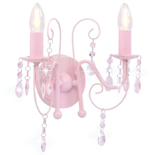vidaXL Wandlamp met kralen 2 x E14 roze, Huis en Inrichting, Lampen | Overige, Nieuw, Verzenden