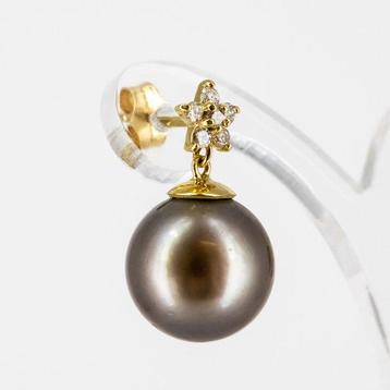 Oorbellen - 18 karaat Geel goud Diamant (Natuurlijk) - Parel