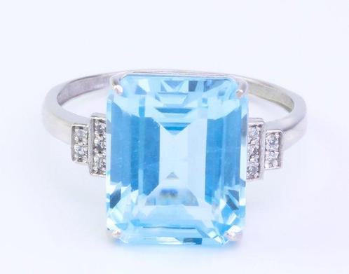 Zonder Minimumprijs - Ring - 14 karaat Witgoud Topaas -, Handtassen en Accessoires, Ringen