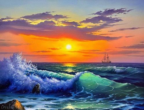 Sergei Stoev (1971) - Sunset waves, Antiek en Kunst, Kunst | Schilderijen | Klassiek