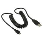 Micro USB kabel 2.0 | 0.2 tot 2 meter (Spiraal, Zwart), Computers en Software, Pc- en Netwerkkabels, Nieuw, Verzenden