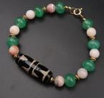 Smaragd, roze opaal - Boeddhistische armband - Tijgertand