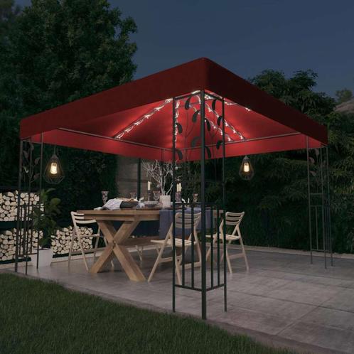 vidaXL Prieel met LED-lichtslinger 3x3 m wijnrood, Tuin en Terras, Partytenten, Nieuw, Verzenden