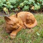 Sculpture, Levensecht beeld Liggende Kat - 26 cm - Fonte, Antiek en Kunst
