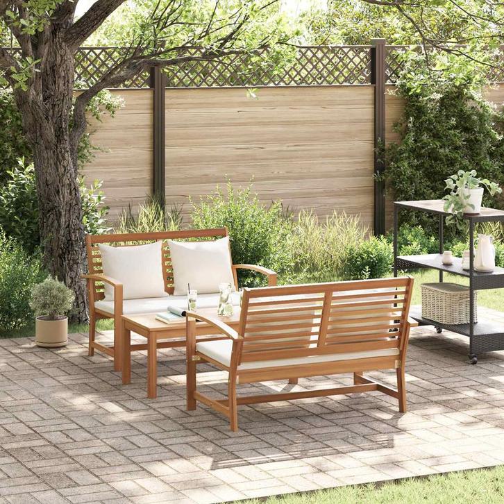 vidaXL Tuinbank Set 3 pcs Naturel Massief Teakhout, Jardin & Terrasse, Ensembles de jardin, Envoi
