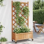 vidaXL Plantenbak met latwerk en wielen massief vurenhout, Tuin en Terras, Verzenden, Nieuw