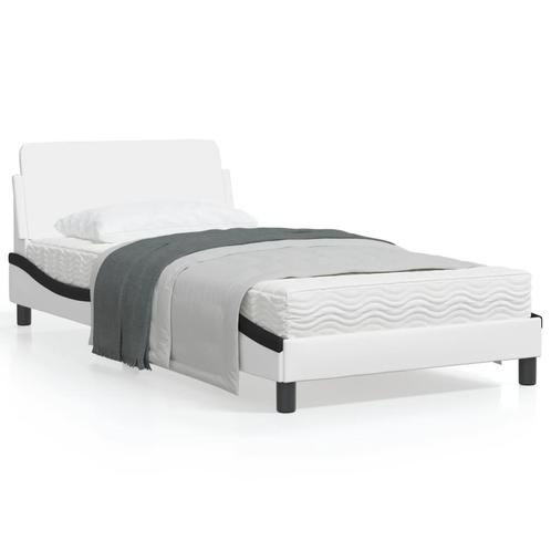 vidaXL Cadre de lit et tête de lit blanc et noir 100x200, Maison & Meubles, Chambre à coucher | Lits, Neuf, Envoi