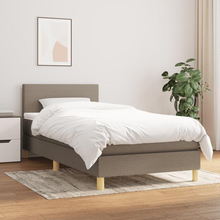 vidaXL Boxspring met matras stof taupe 90x200 cm, Huis en Inrichting, Slaapkamer | Bedden, Nieuw, Verzenden