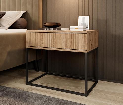 Meubella Nachtkastje eiken 60 cm lade metalen onderstel, Huis en Inrichting, Kasten | Overige, Nieuw, Verzenden