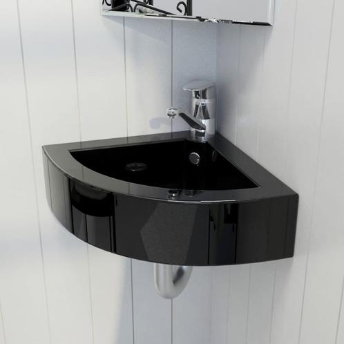 vidaXL Wastafel met overloop 45x32x12,5 cm zwart, Doe-het-zelf en Bouw, Sanitair, Nieuw, Verzenden