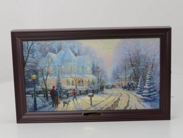 Thomas Kinkade A Holiday Gathering Lit Canvas Print met... beschikbaar voor biedingen
