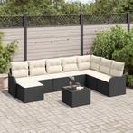 vidaXL Tuinbank Set 9 pcs Zwart poly rattan, Verzenden