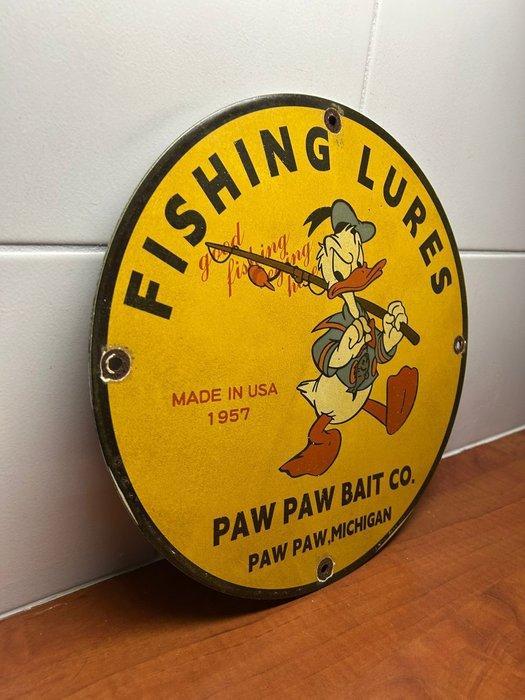 Fishing Lures – zeldzaam rond emaille reclamebord Paw Paw, Collections, Disney