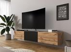 TV-Meubel zwart eiken 180 cm - TV kast, Nieuw, 150 tot 200 cm, Overige materialen, 25 tot 50 cm