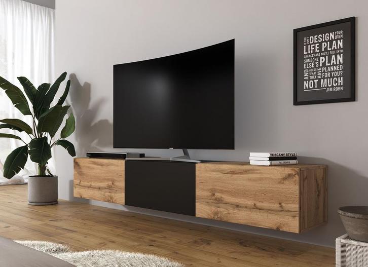 TV-Meubel zwart eiken 180 cm - TV kast, Huis en Inrichting, Kasten |Televisiemeubels, 25 tot 50 cm, Nieuw, 150 tot 200 cm, Overige materialen