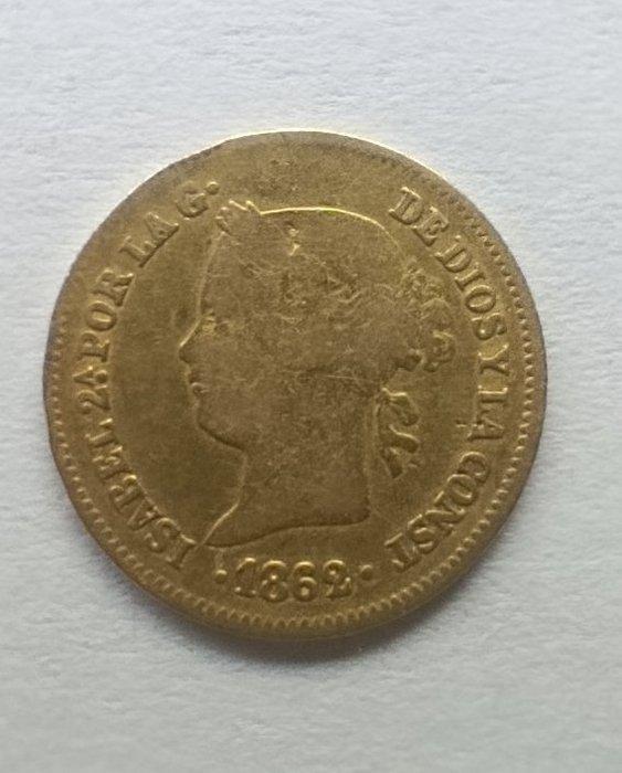 Spanje. Isabel II. 1 Peso 1862 Filipinas, Postzegels en Munten, Munten | Europa | Niet-Euromunten