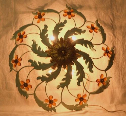 Lamp - gebeitstouw, kristallen - Vintage plafonnière, Antiek en Kunst, Curiosa en Brocante