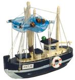 Maritiem Vissersboot Antiek Blauw wit 10.5cm Vissersbootje, Hobby en Vrije tijd, Nieuw