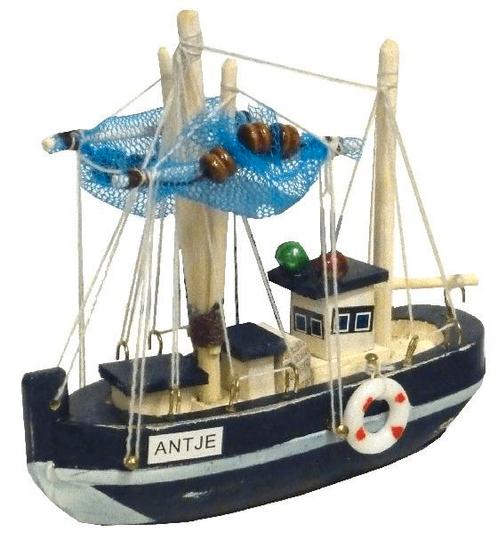 Maritiem Vissersboot Antiek Blauw wit 10.5cm Vissersbootje, Hobby en Vrije tijd, Knutselen, Nieuw