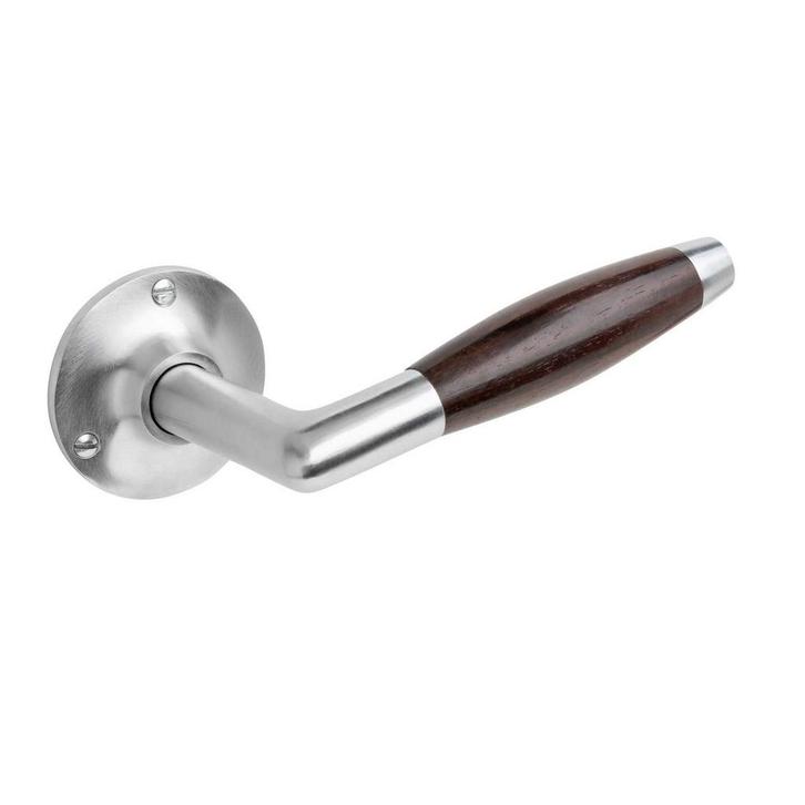 Deurklinken Retro palissander geveerd met ronde rozetten..., Doe-het-zelf en Bouw, Hang- en Sluitwerk, Klink of Kruk, Nieuw, Koper of Messing