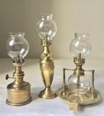 Olielamp (3) - In messing met orgineel windlicht, Antiek en Kunst, Curiosa en Brocante