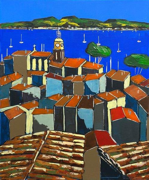 Jiel - Vue sur Sainte Maxime et la Grande Bleue, depuis les, Antiek en Kunst, Kunst | Schilderijen | Modern