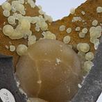 Calcite sphérique jaune sur basalte sombre, Italie Cristaux