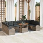 vidaXL 11-delige tuintafel met kussens in grijs poly rattan, Tuin en Terras, Verzenden, Nieuw