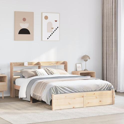 vidaXL Bedframe met hoofdbord massief grenenhout 135x190 cm, Huis en Inrichting, Slaapkamer | Bedden, Nieuw, Verzenden