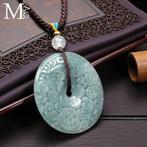 Handgesneden nefriet jade hanger - Floral Bi Disc - Hoogte: