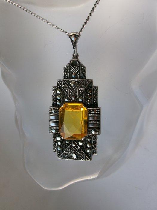 Zilver, Marcasites - Ketting met hanger - Art Deco, Antiek en Kunst, Kunst | Designobjecten
